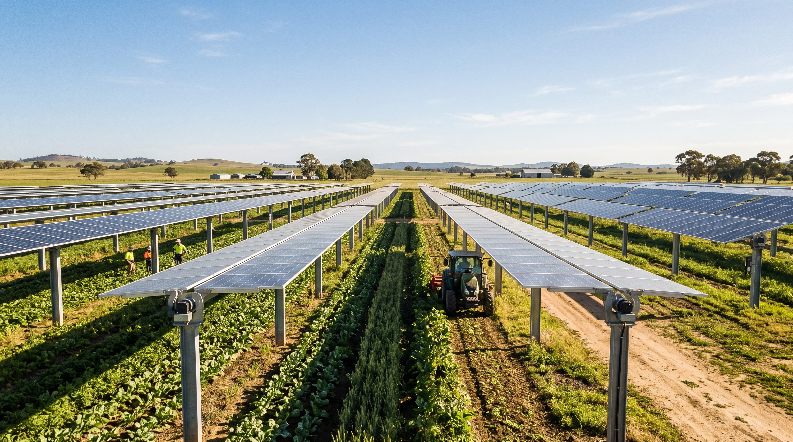 Agri-Photovoltaik über landwirtschaftlicher Fläche, Symbolfoto